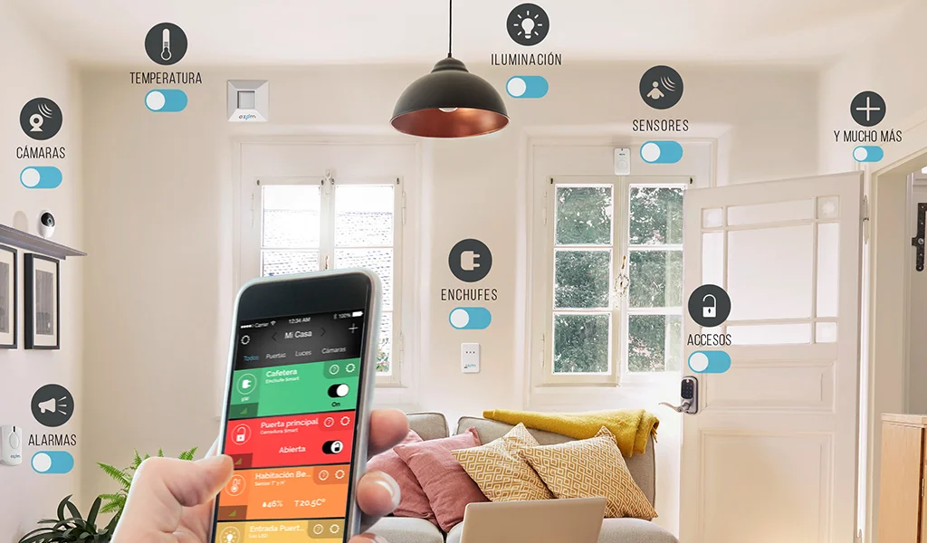 Infraestructura tecnológica de un edificio inteligente mostrando servidores con luces azules